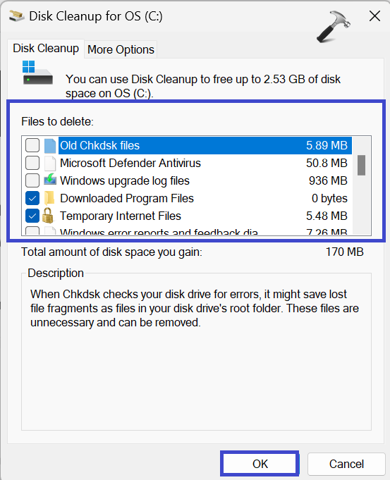Исправлено: очистка диска не работает в Windows 11 — выберите файлы.