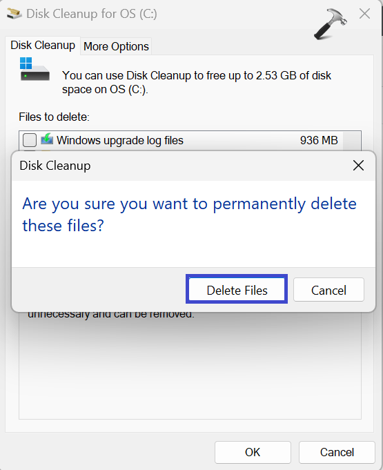 Исправлено: очистка диска не работает в Windows 11 — нажмите «Удалить файлы».
