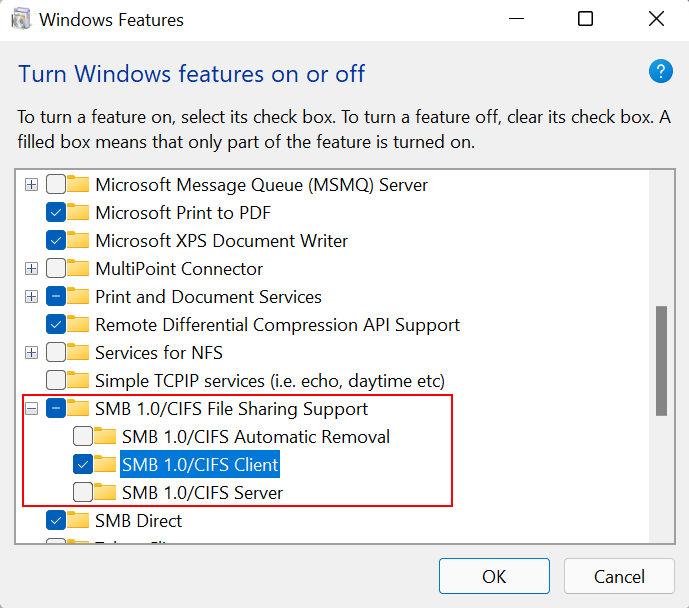 Включите функцию SMB в Windows 11