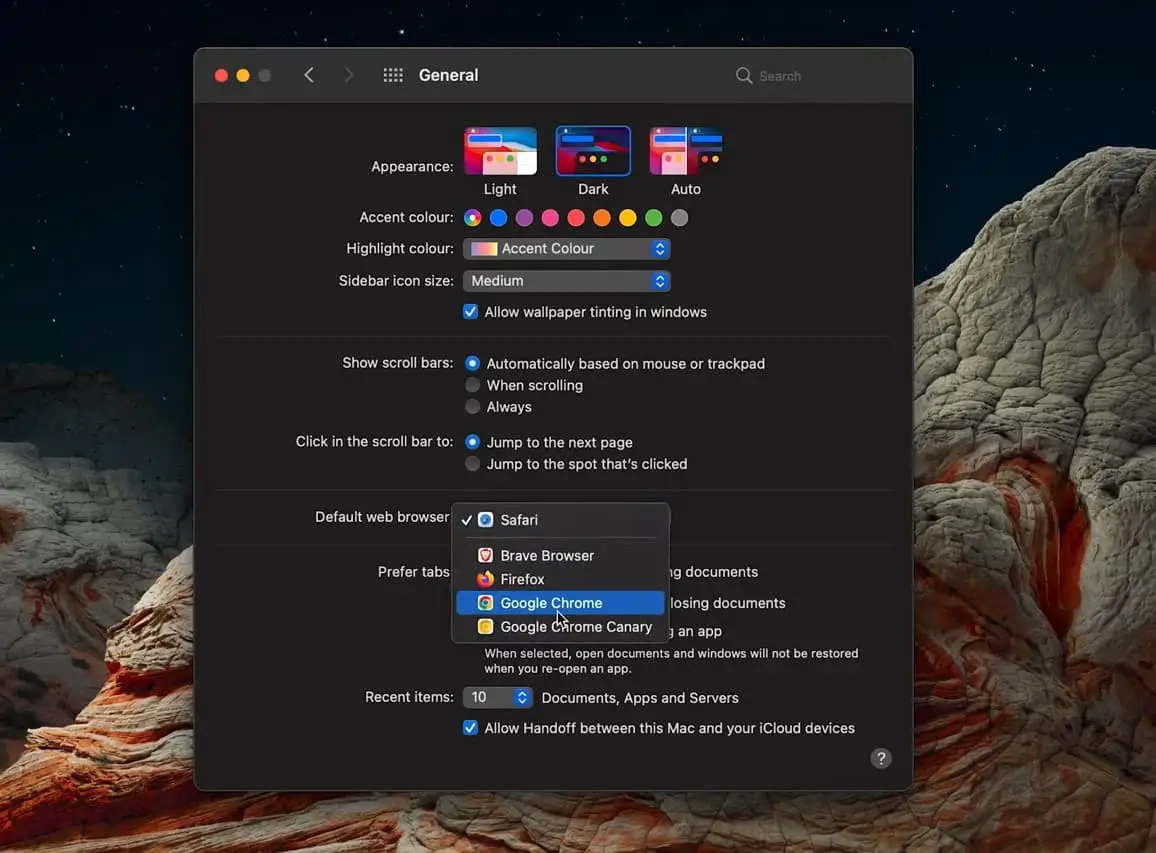 Установите Chrome браузером по умолчанию на MacOS