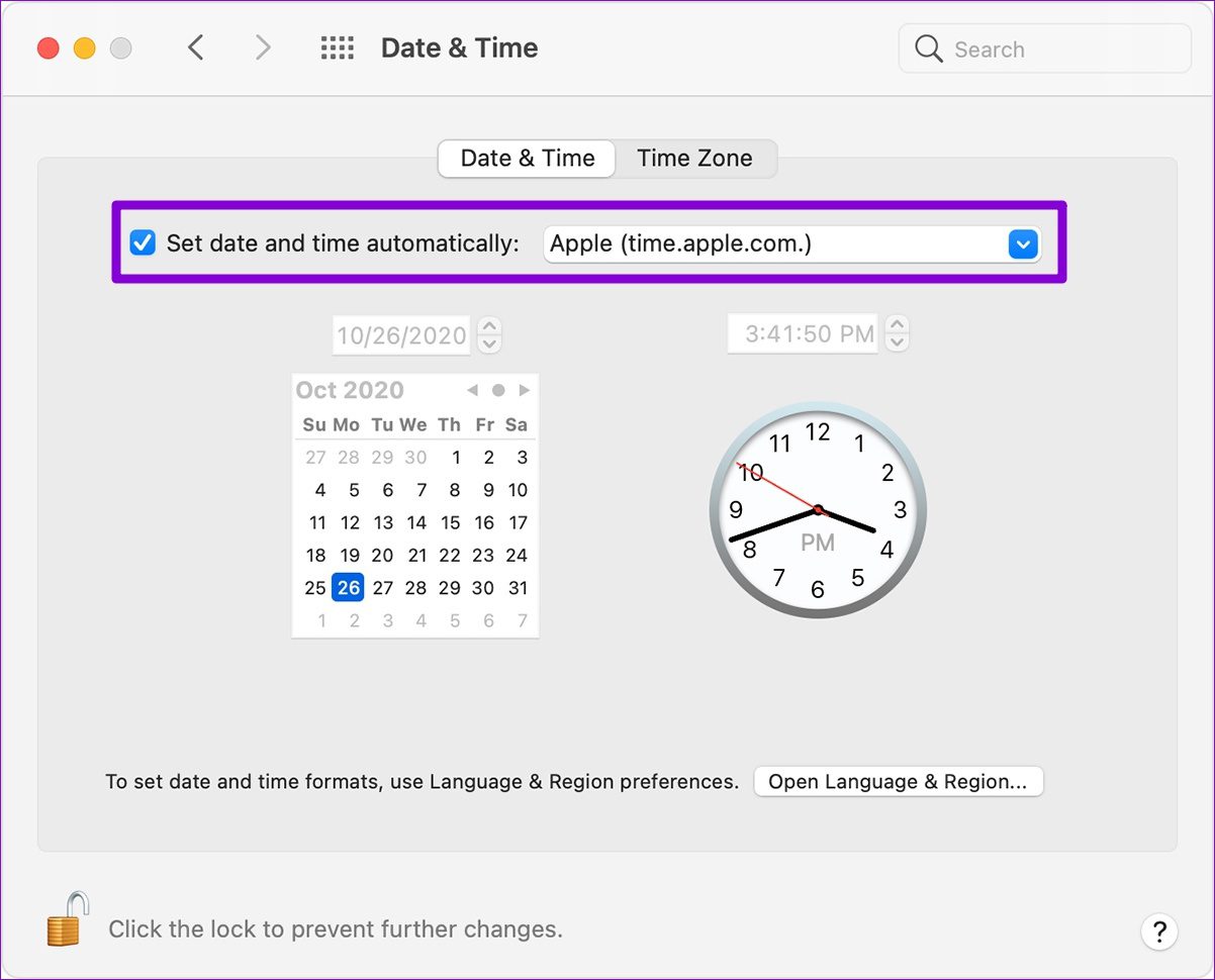 Автоматически устанавливать дату и время на Mac