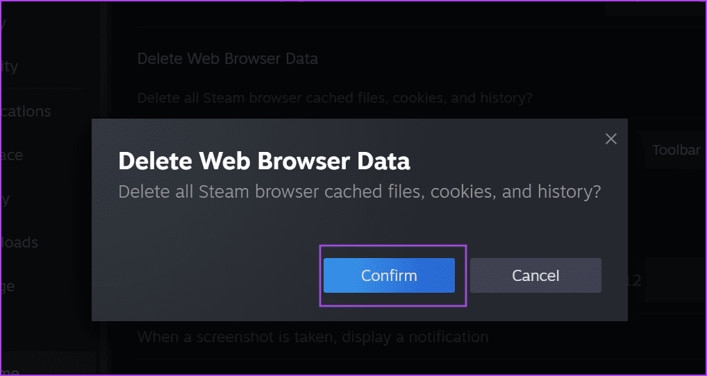 удалить данные браузера Steam
