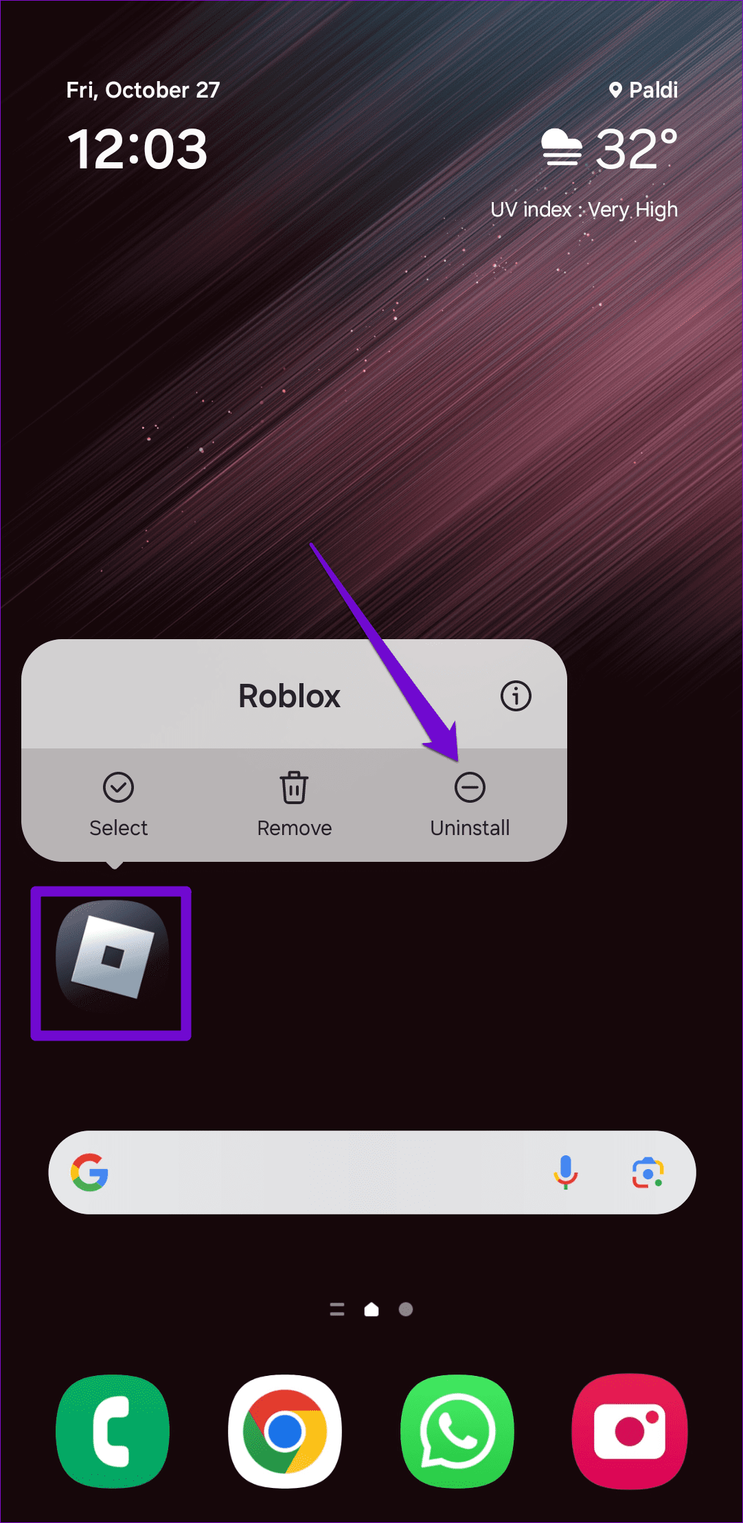 Удалить Roblox с Android