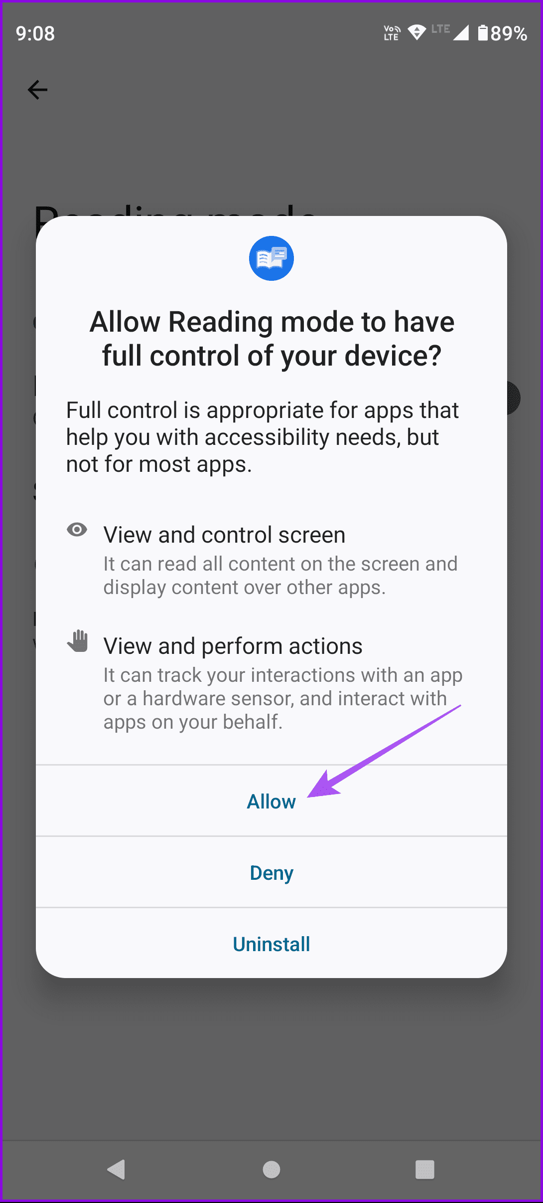 разрешить доступ приложению к режиму чтения Android