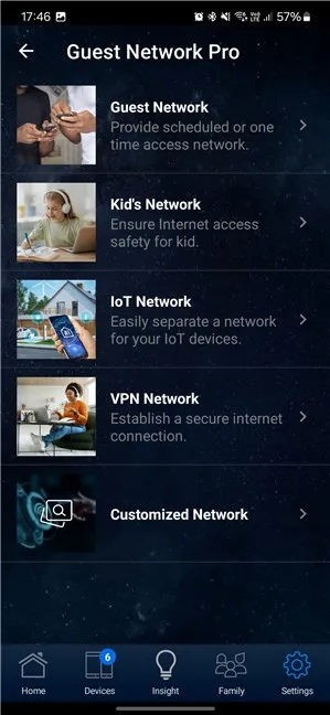 Параметры Guest Network Pro в приложении ASUS Router
