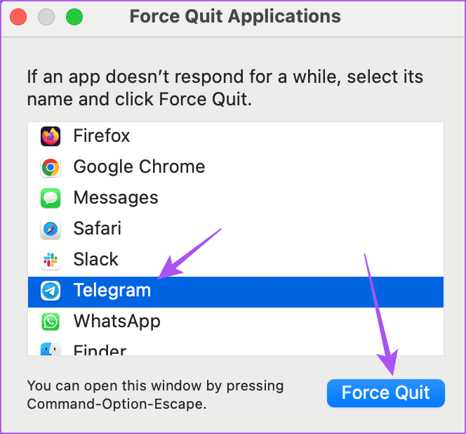 принудительно выйти из Telegram Mac 1