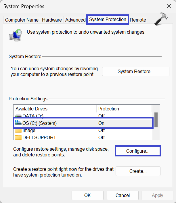 Исправлено: восстановление системы в Windows 11 недоступно — нажмите «Настроить».