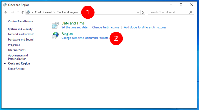 Открыть Изменить формат даты, времени или чисел на панели управления Windows 10.