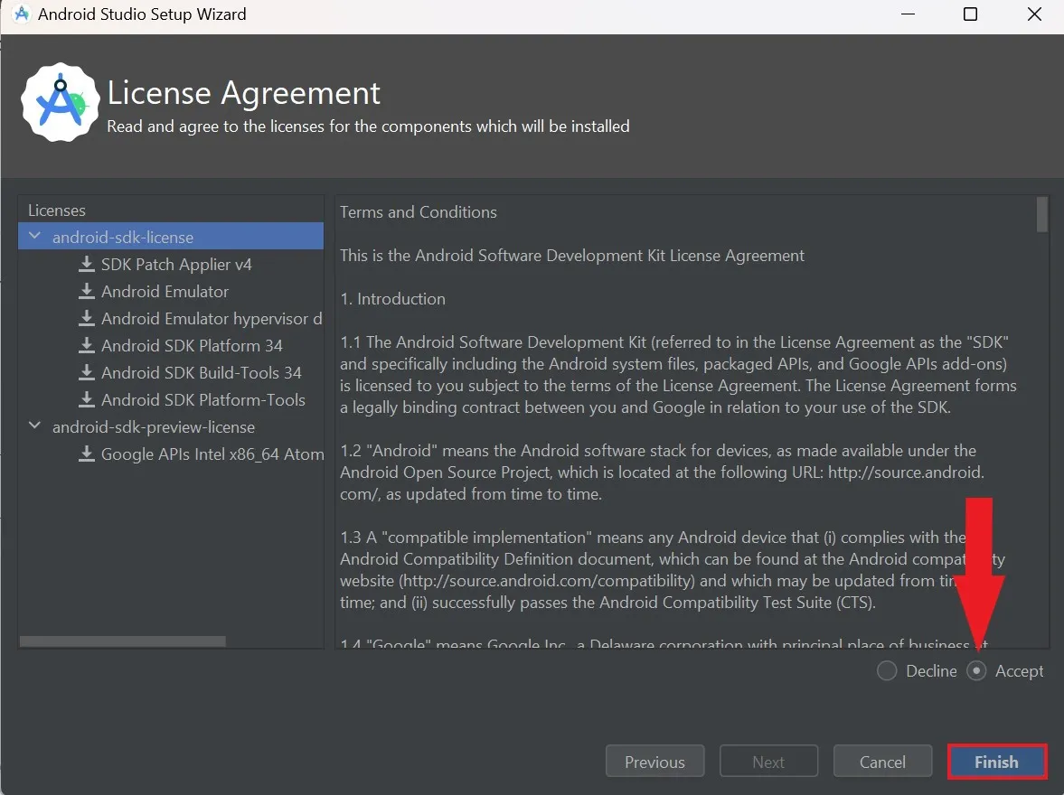 Экран лицензионного соглашения в Android Studio