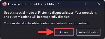 Откройте Firefox в режиме устранения неполадок