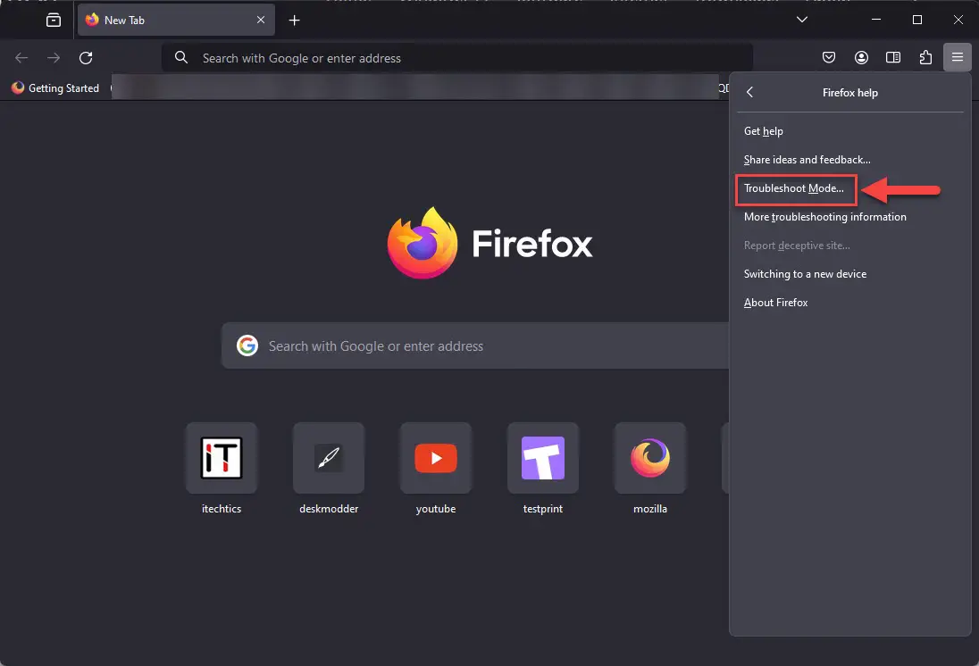 Откройте режим устранения неполадок в Firefox