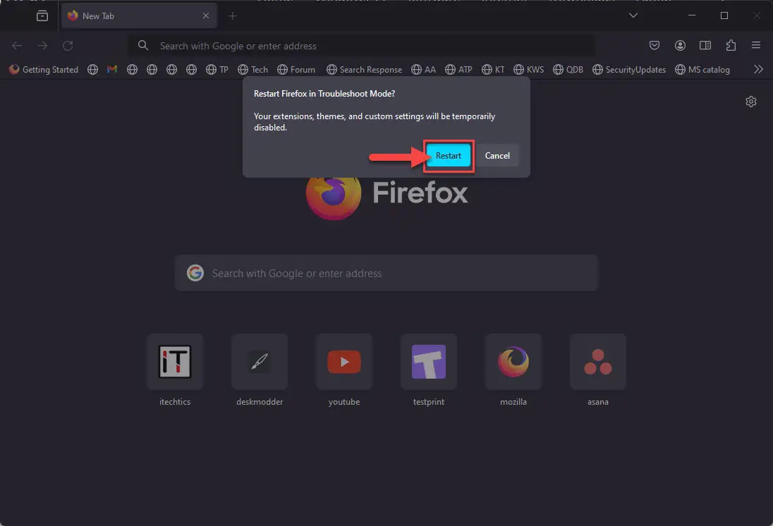 Перезапустите Firefox в режиме устранения неполадок.
