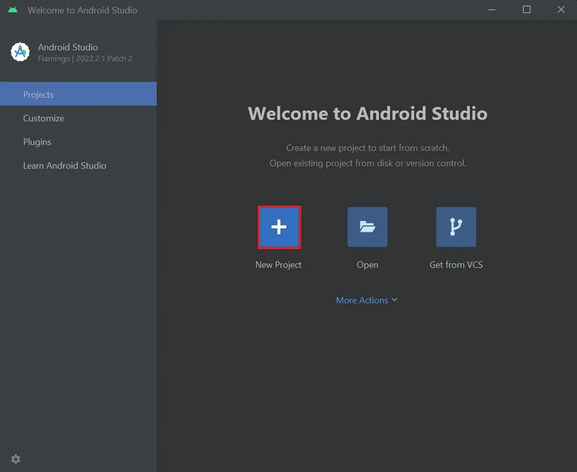 Добро пожаловать на экран Android Studio