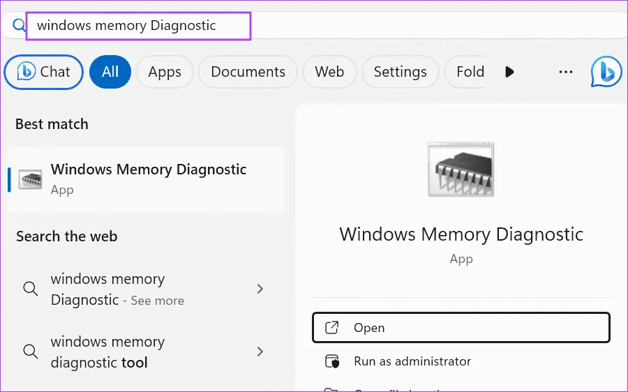 открыть инструмент диагностики памяти Windows