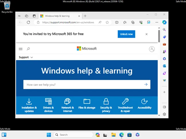 Безопасный режим Windows 11 с поддержкой сети