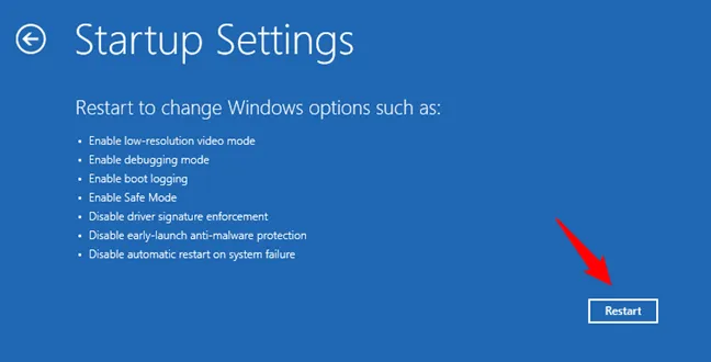 Выберите перезагрузку Windows 11.