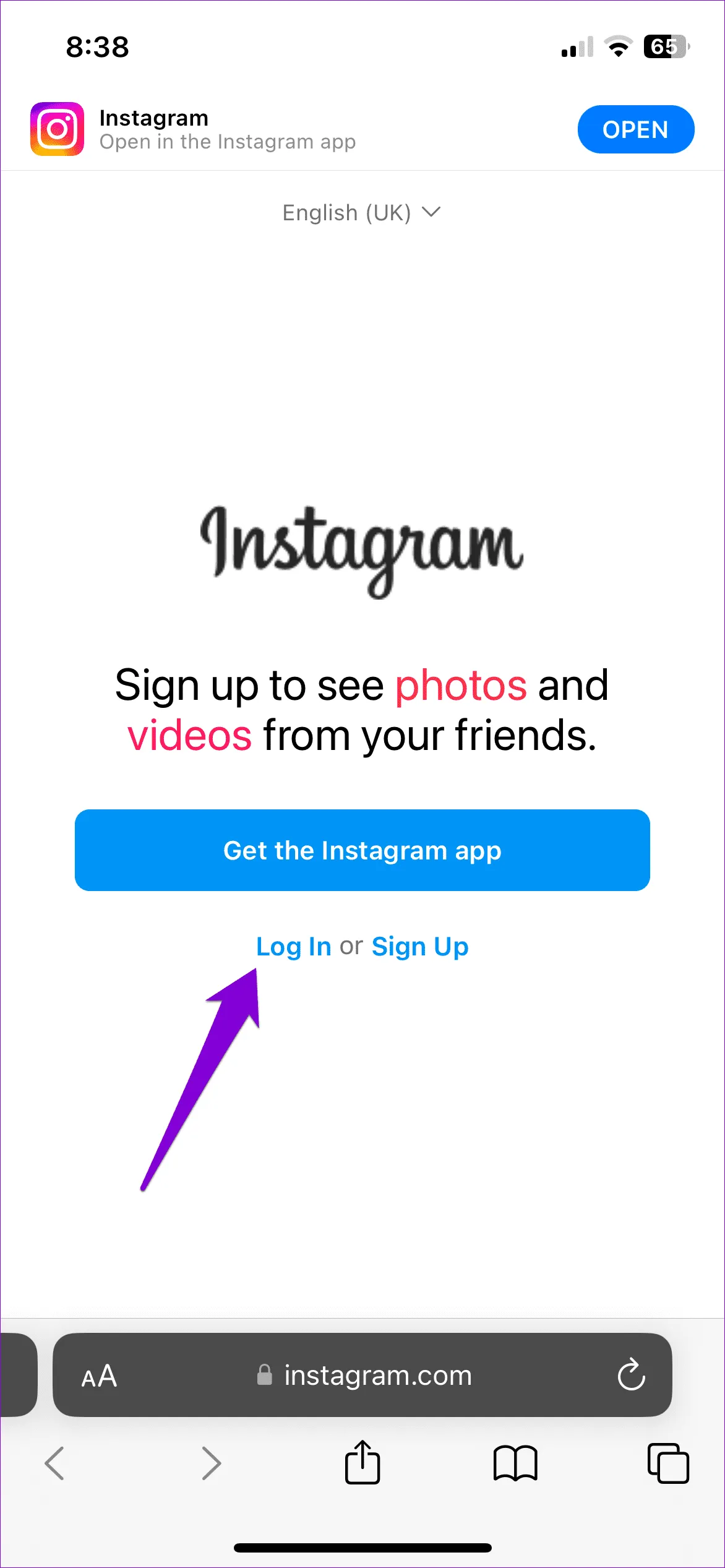 Войдите в учетную запись Instagram в веб-браузере