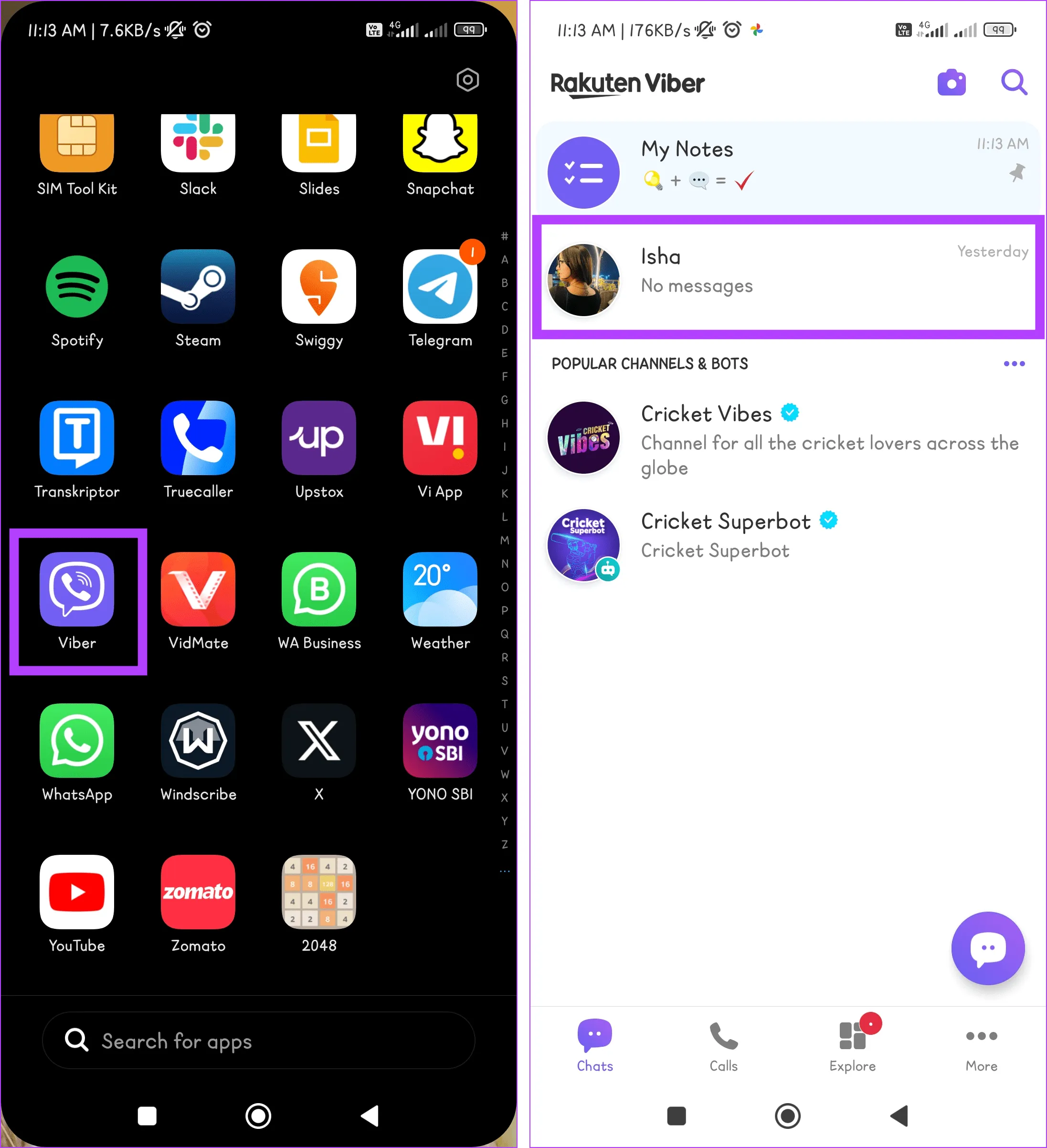 Откройте приложение Viber и найдите чат, который хотите скрыть.