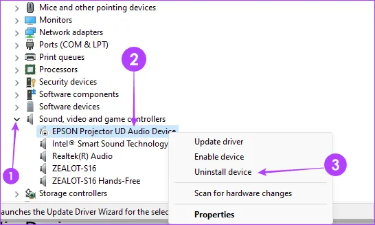 Удаление звукового устройства в Windows 11