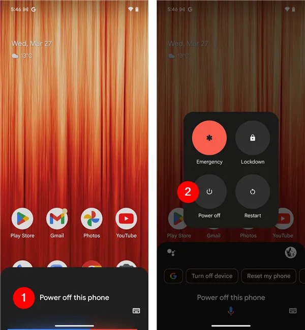 Используйте Google Assistant, чтобы выключить телефон Android
