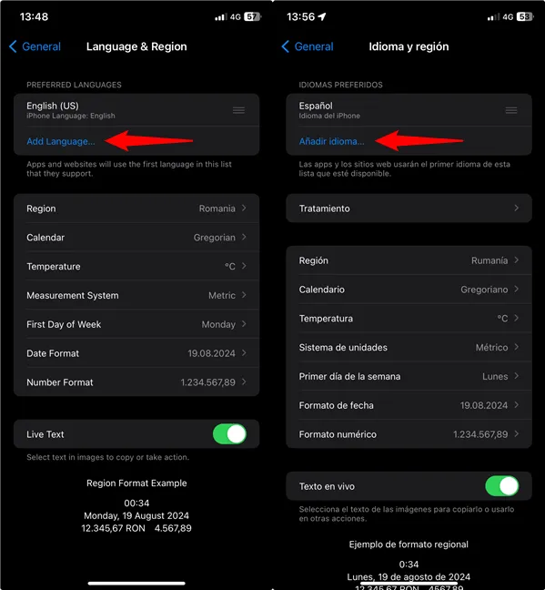 Доступ к настройкам добавления языка на iPhone