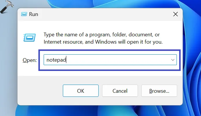 Исправлено: Блокнот не работает в Windows 11 — откройте с помощью команды «Выполнить».