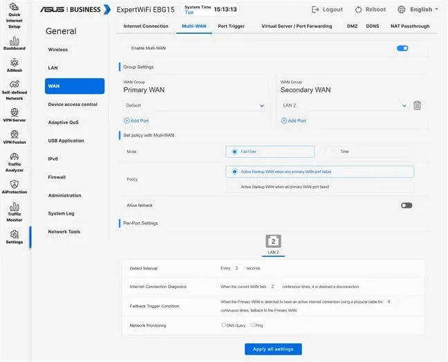 Настройка соединений Multi-WAN