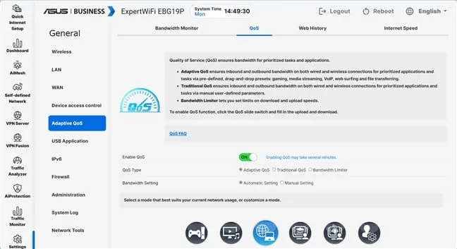 Адаптивное качество обслуживания работает с ASUS ExpertWiFi EBP15.
