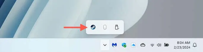 Значок Steam на панели задач Windows.