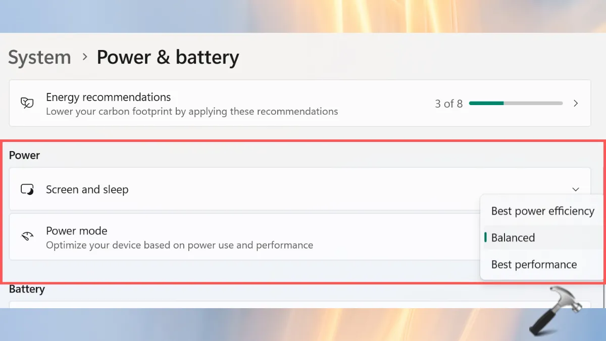 режим питания от батареи увеличивает срок службы батареи в Windows 11