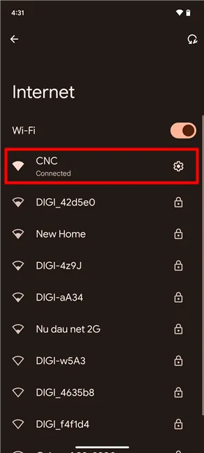 Коснитесь активной сети Wi-Fi.