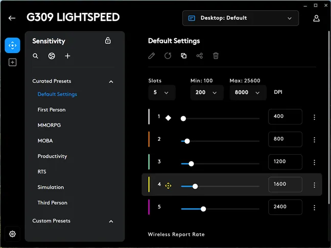 Настройки чувствительности Logitech G G309 LIGHTSPEED