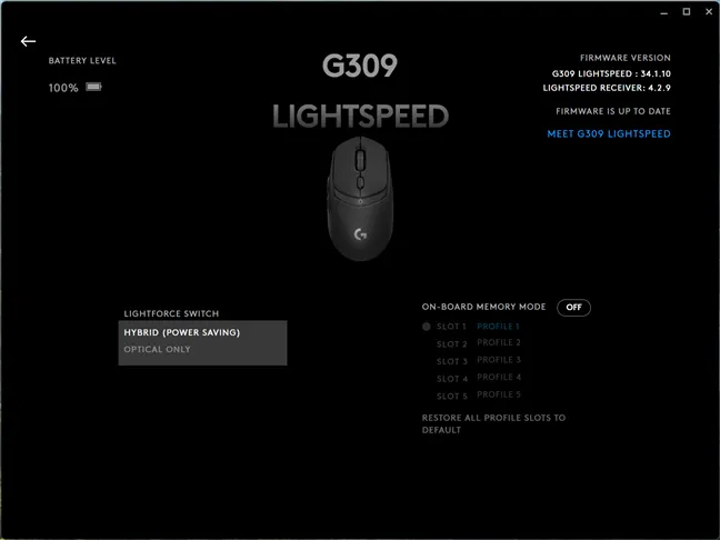 Подробности о Logitech G G309 LIGHTSPEED в G Hub