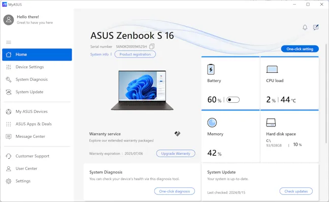 Приложение MyASUS очень полезно.