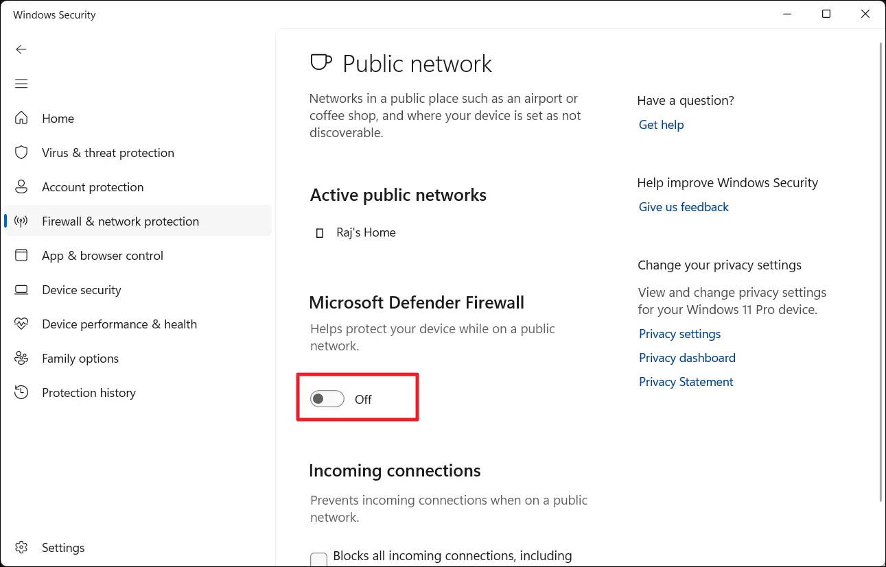 Отключить брандмауэр Microsoft Defender