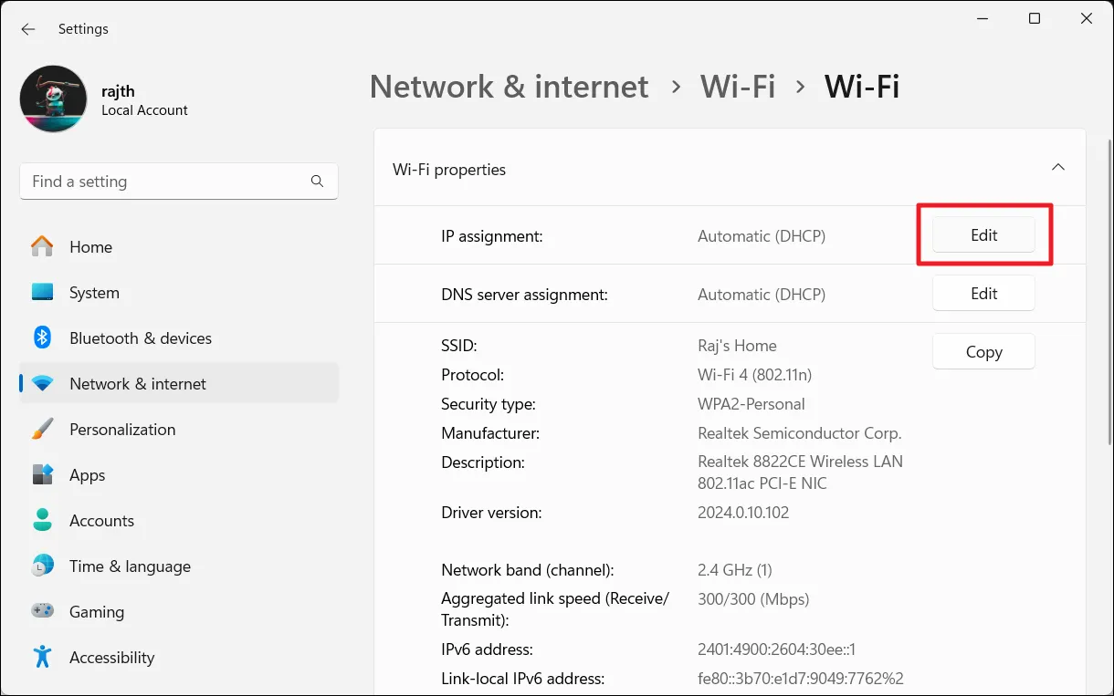 Изменить назначение IP