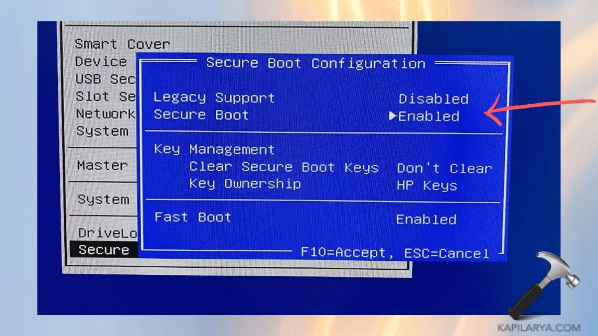 Отключите и снова включите Secure Boot Fix. Обновление Secure Boot не удалось.