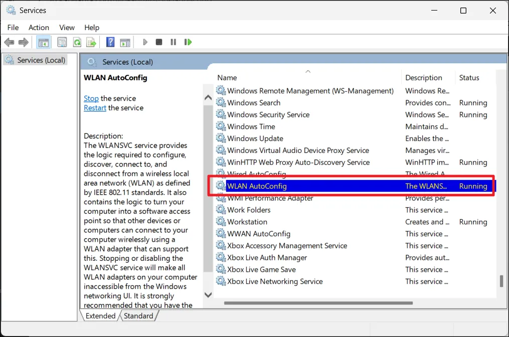 открыть свойства WLAN AutoConfig