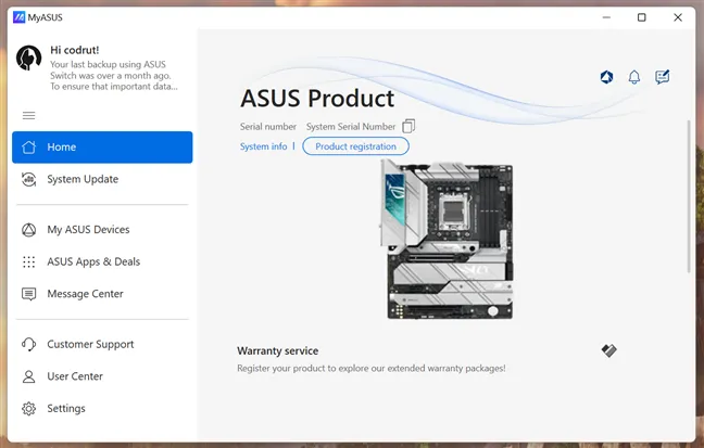 Приложение My ASUS для Windows