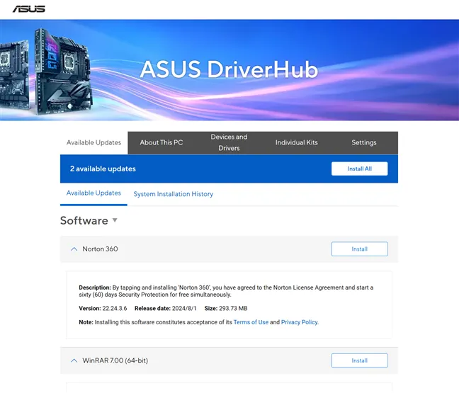 ASUS DriverHub позволяет легко загружать и устанавливать драйверы