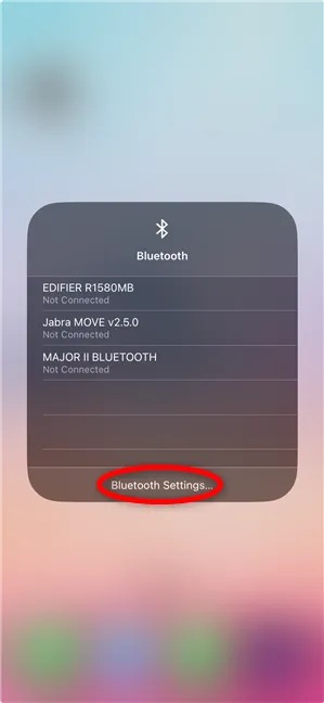 Доступ к настройкам Bluetooth