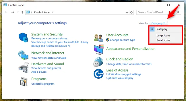 Как отобразить Панель управления в виде категории или классическом стиле