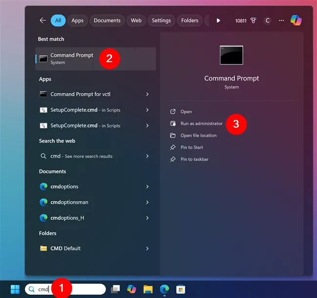 Откройте командную строку в Windows 11