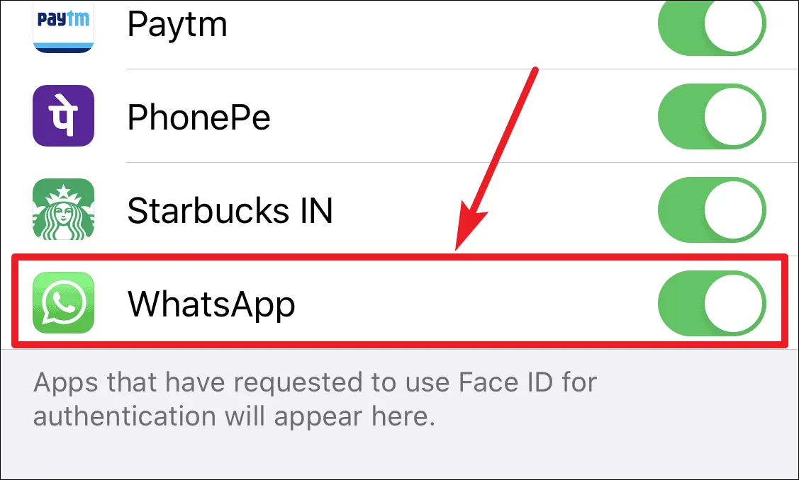 Отключить Face ID для WhatsApp