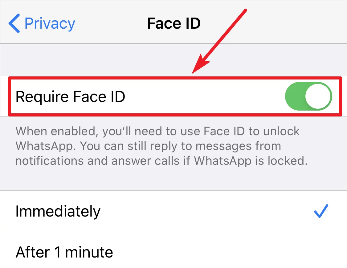 Отключить Face ID для WhatsApp