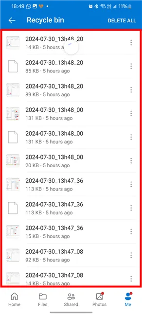 Корзина OneDrive в Android