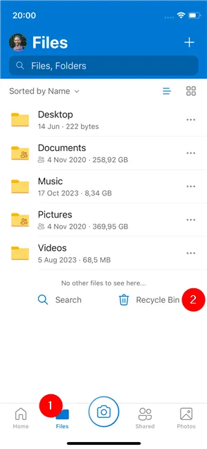 Где найти корзину OneDrive на iPhone