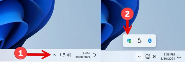 Открытие Windows Security из системного трея в Windows 11