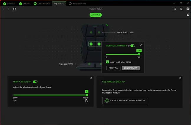 Razer Synapse позволяет вам контролировать интенсивность тактильных ощущений