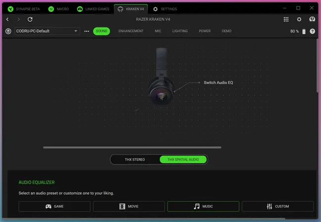 Synapse позволяет вам настраивать Razer Kraken V4